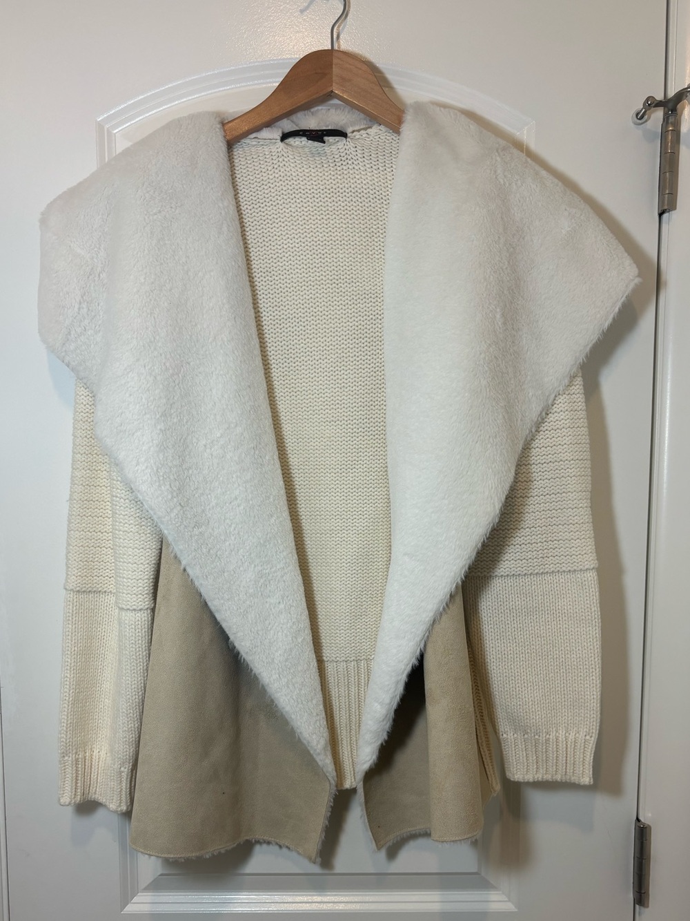 Fever Cream Open-Front Faux-Shearling Cardigan